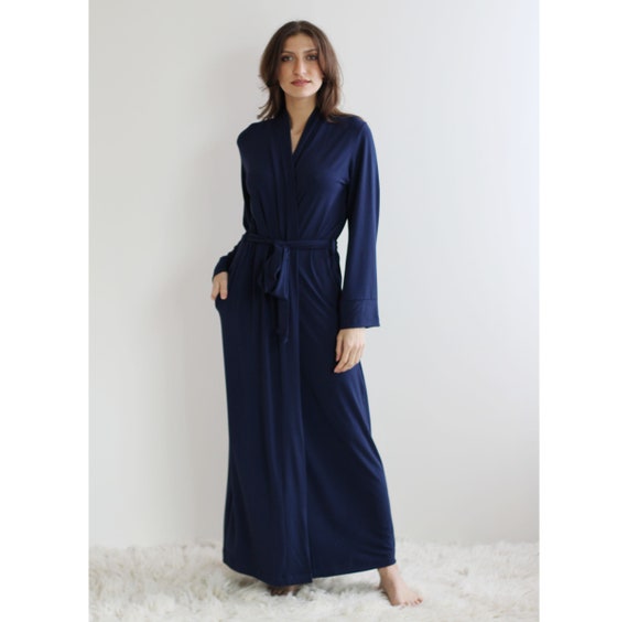 Full Length Robe With Pockets in Bamboo Jersey Long Robe With - Etsy