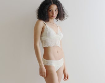 Longline Sheer Bralette, Mesh Lingerie, Lace Bra, Triangle Bra, Made in the  USA, Ready to Ship, Various Sizes, Cameo Pink