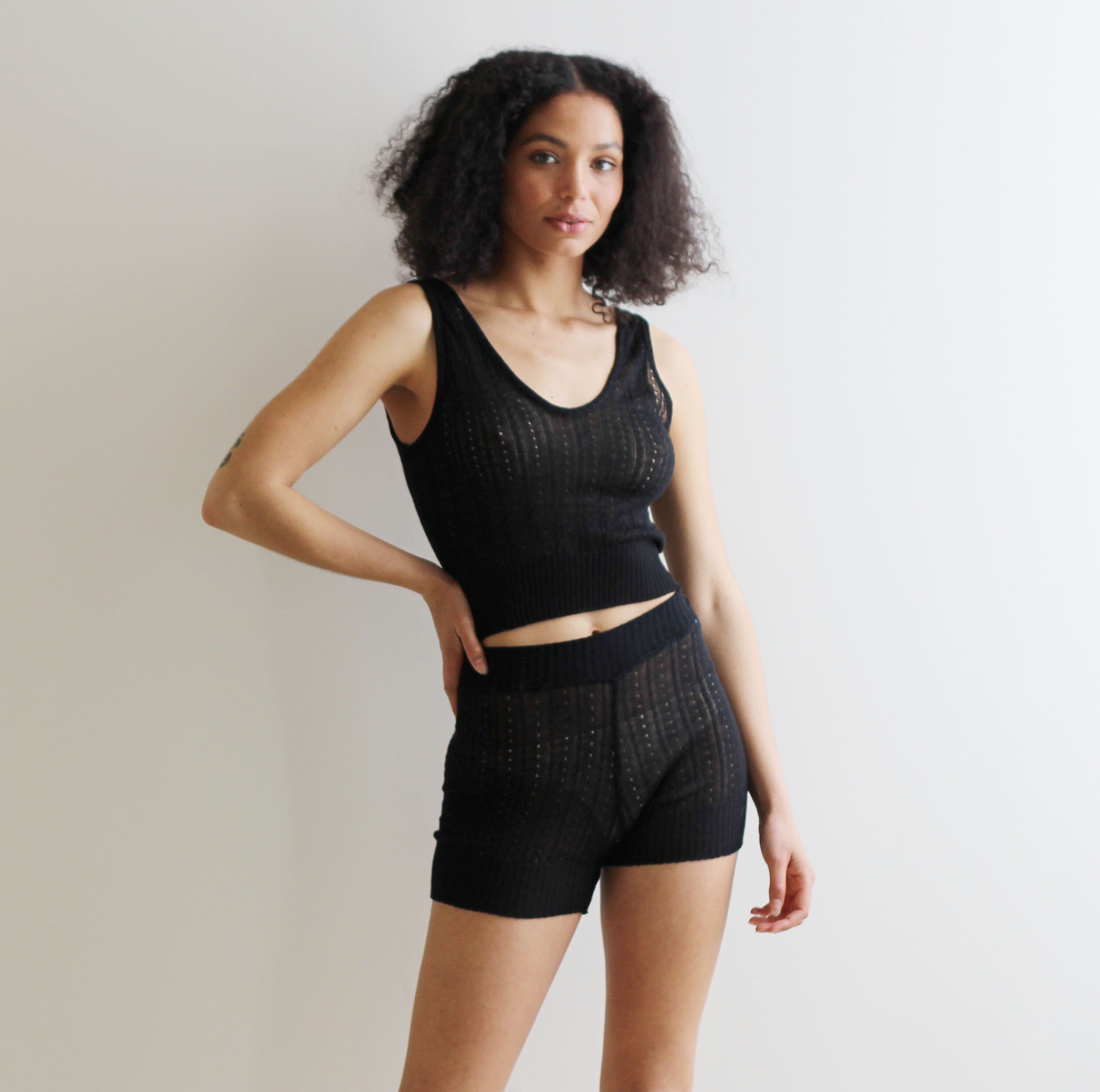 Silk Cashmere Cropped Tank Top in Lacy 