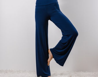 Wide Leg lounge pants with a Foldover Waist, Low Rise, High waisted pajama pants, Palazzo pants, Bamboo pajamas, yoga pants, made to order