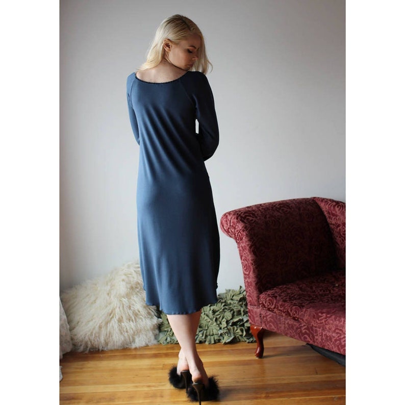 Long Bamboo Nightgown With Sleeves and Lace Trim Etsy