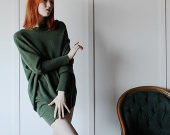 Merino Wool Oversized Sweater with Asymmetrical body, Made to Order, Made in the USA