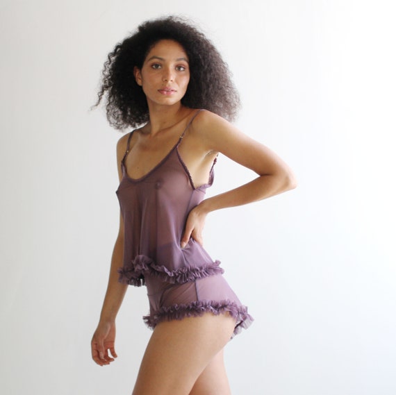Sheer Ruffle Lingerie Set Including Cropped Camisole and High Waisted Tap  Pants, 2 Piece Set, Made to Order -  Canada