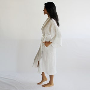 Linen Kimono Robe with Pockets, Womens Linen Pajamas, Midi Robe, Made To Order, Made in the USA image 4