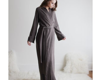 Merino Wool Robe in Full Length, Warm Robe, Merino Wool, Wool Sleepwear, Sweater Knit, Ready to Ship, Various Sizes, Taupe