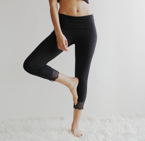 Black Cotton Leggings/ Black Women's Yoga Pants/ Organic Yoga