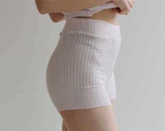 silk and cashmere knit tap pant shorts in sheer pointelle lace knit - made to order, made in the USA