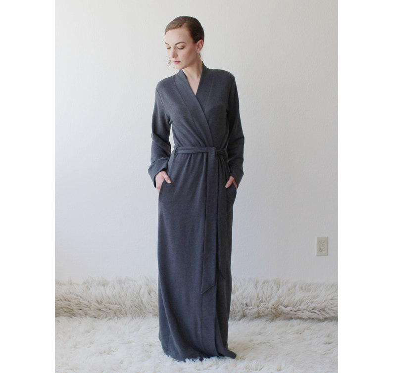 Made to Order Womens Long Robe with pockets in Tencel and Organic Cotton Stretch French Terry