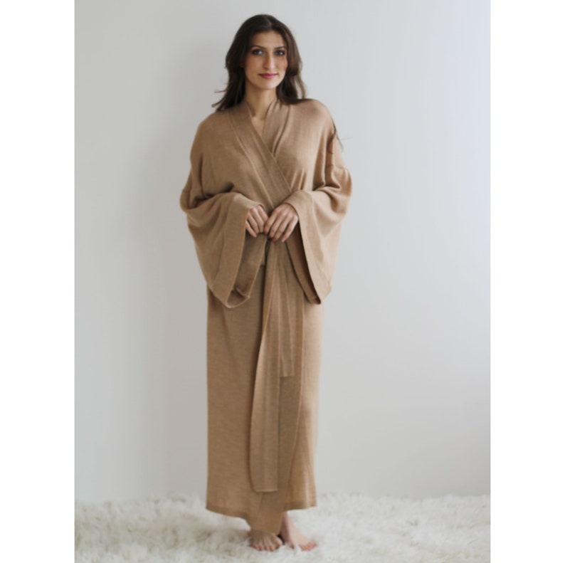 Midi Wool Kimono Robe 100% Merino Wool Warm Robe Sweater - Etsy