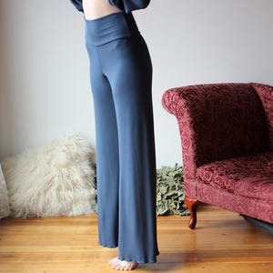 Bambus Lounge-Hose mit weitem Bein: Foldover Taille, hergestellt in den USA, Made to Order Midnight Blue