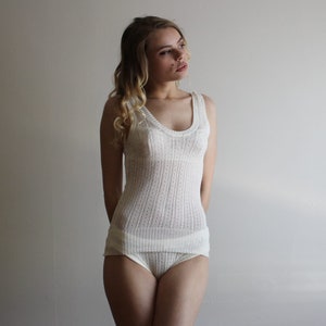 silk cashmere tank top in lacy pointelle, Ivory Camisole, Sheer Lingerie, Bridal Gift, Made to Order, Made in the USA image 2