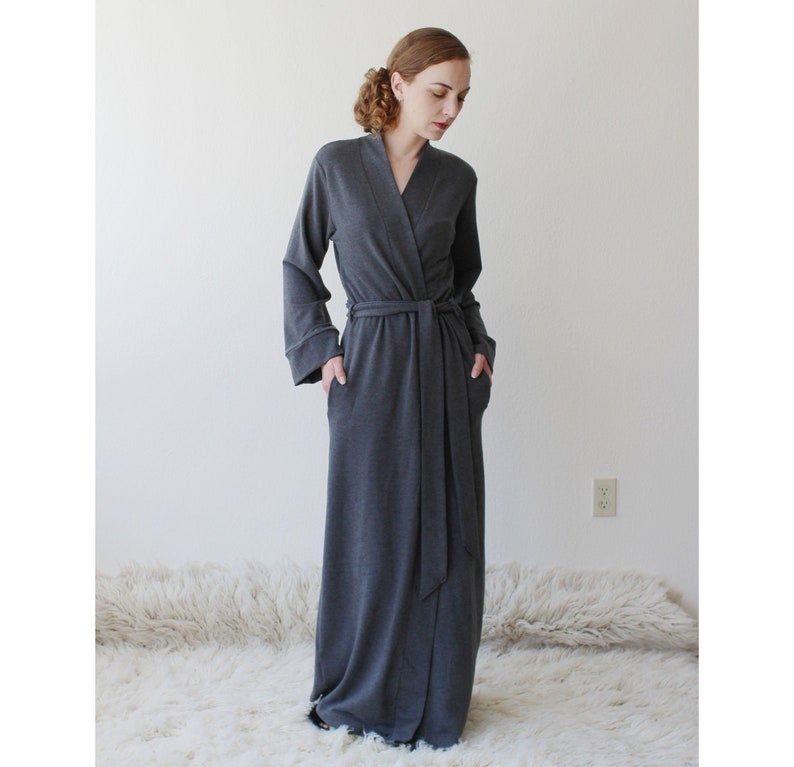 Made to Order Womens Long Robe with pockets in Tencel and Organic Cotton Stretch French Terry