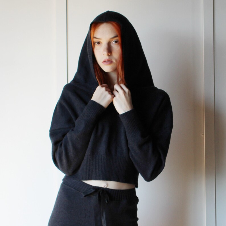 Merino Wool Hoody Sweater, 100% Wool Womens Sweater, Made to Order in the USA image 2