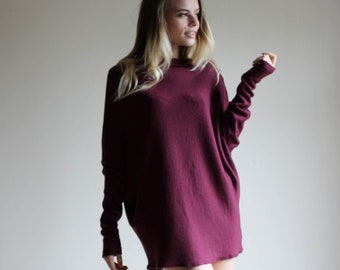 Oversized Wool Sweater, Womens 100% Merino Wool Sweater Knit Dress, Made to Order, Made in the USA