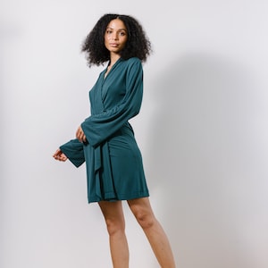 Short Bamboo Robe for Women with long sleeves,  Made in the USA