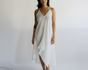 Linen Nightgown, Linen Sleepwear, Linen Chemise, Handkerchief Hemline, White Linen Dress, Made To Order, Made in the USA