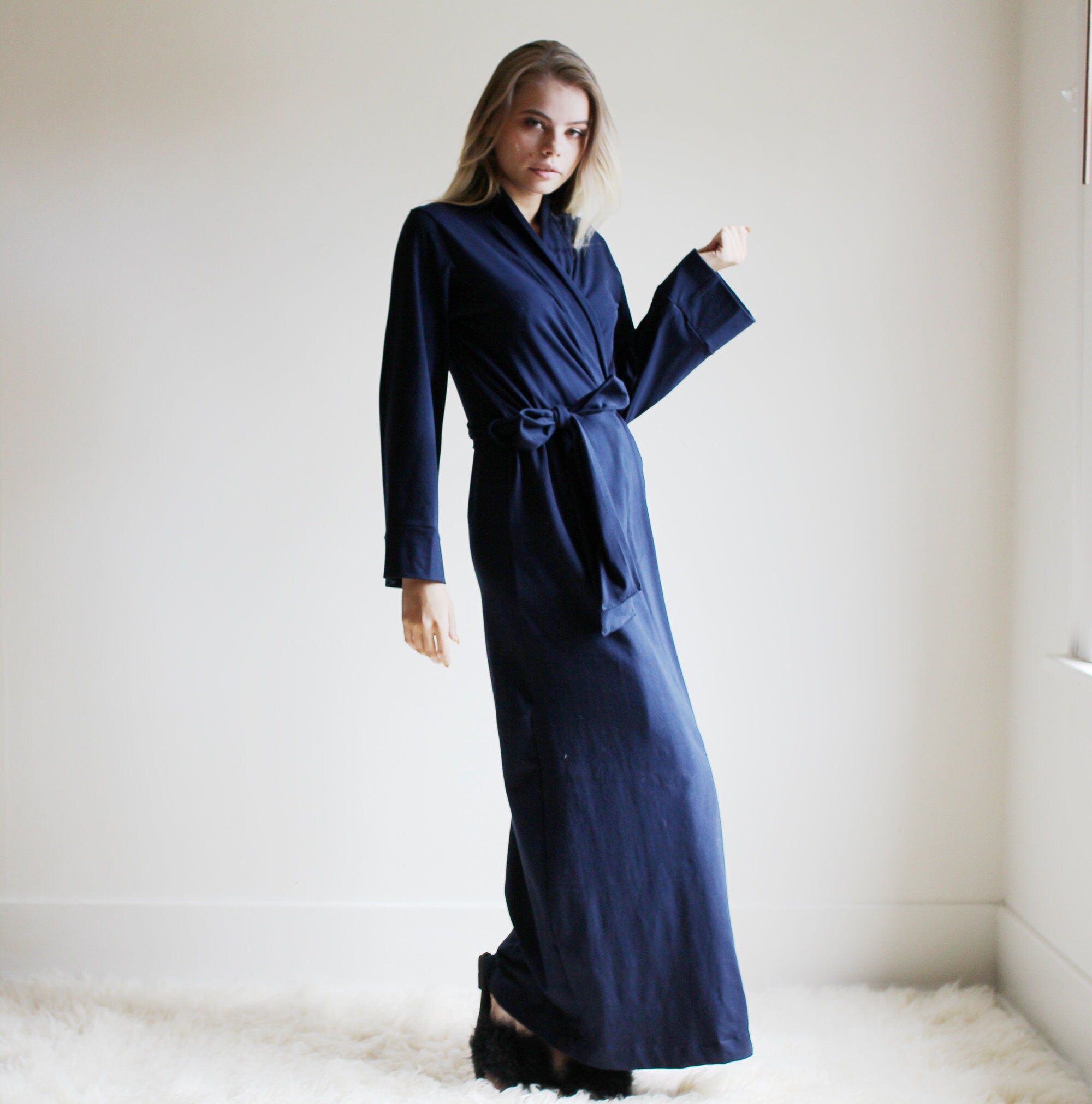 Long Organic Cotton Robe Full Length Womens Robe Long Etsy UK