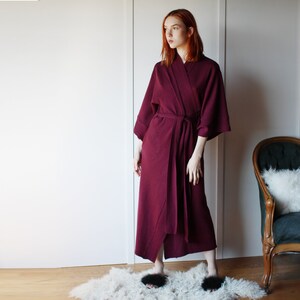 Midi Wool Kimono Robe with Pockets, 100% Merino Wool, Warm Robe, Sweater Jacket, Wool Cloak,