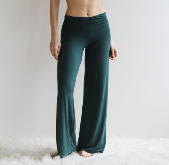 Bamboo Foldover Lounge Pants With a Wide Leg, Pajama Pants, Bamboo Pj's, Yoga  Pants, Ready to Ship, Various Sizes, Forest Green 