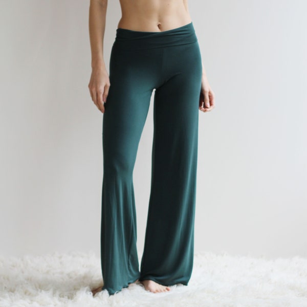 bamboo foldover lounge pants with a wide leg, cathedral range, pajama pants, bamboo pj's, natural pajama, yoga pants, made to order