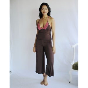 Lingerie Pajama Set including Bamboo Cropped Wide Leg Foldover Pants and a lace trimmed Camisole, Made to Order, Made in the USA image 4