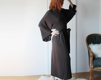 Wool Kimono Robe, 100% Merino Wool, Warm Robe, Sweater Jacket, Wool Cloak, Womens Warm Robe, Made to Order, Made in the USA