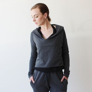 Cropped hoody with oversized hood in Tencel and Organic Cotton Stretch French Terry, Made to Order image 1
