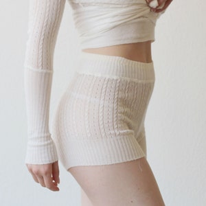 silk lingerie shorts in sheer pointelle lace knit with cashmere,  Made in the USA