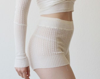 silk lingerie shorts in sheer pointelle lace knit with cashmere - made to order, made in the USA, handmade