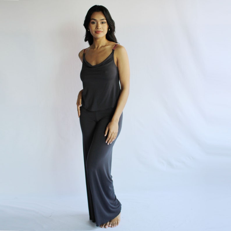 Womens 2 piece pajama set, Bamboo Wide Leg Foldover Pants and the cropped camisole, Cathedral bamboo sleepwear range made to order image 5