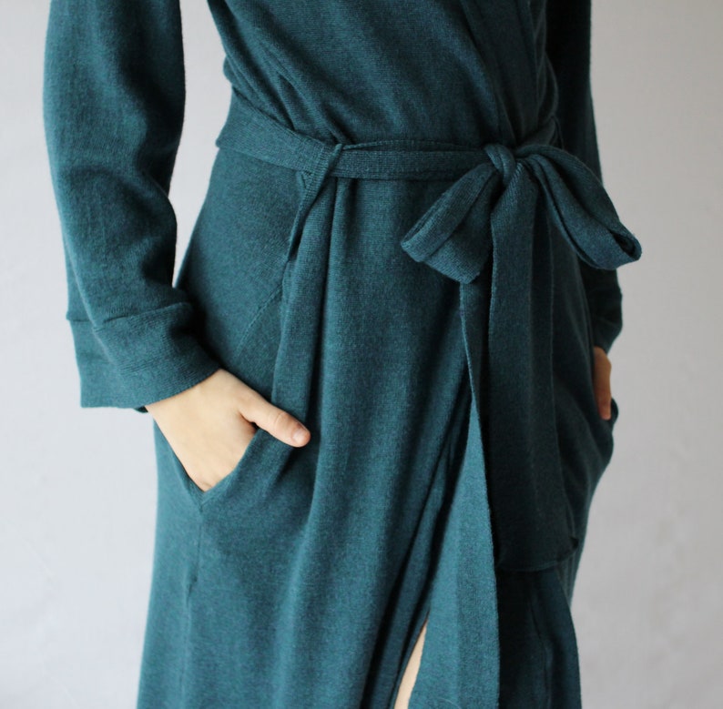 Womens Long Merino Wool Robe with Pockets and Hood Warm Robe | Etsy