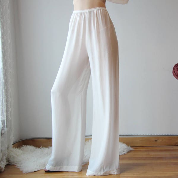 sheer silk pants with palazzo legs and high waist - silk chiffon bridal lingerie and sleepwear range - ready to Ship, Various Sizes