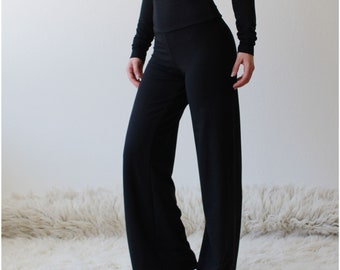 Wide leg pants with a high waist in Tencel and Organic Cotton Stretch French Terry, Made to Order