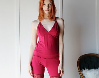 L'ensemble de lingerie 2 pièces comprend un caraco et un short de motard en tencel et coton biologique, des vêtements de nuit biologiques, des sous-vêtements naturels, sur commande