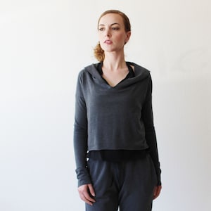 Cropped hoody with oversized hood in Tencel and Organic Cotton Stretch French Terry, Made to Order image 3