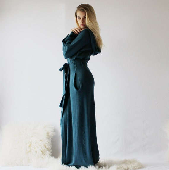 Womens Merino Wool Robe, Full Length Robe With Pockets and Hood, 100% Wool,  Sweater Knit, Made to Order in the USA, Handmade 