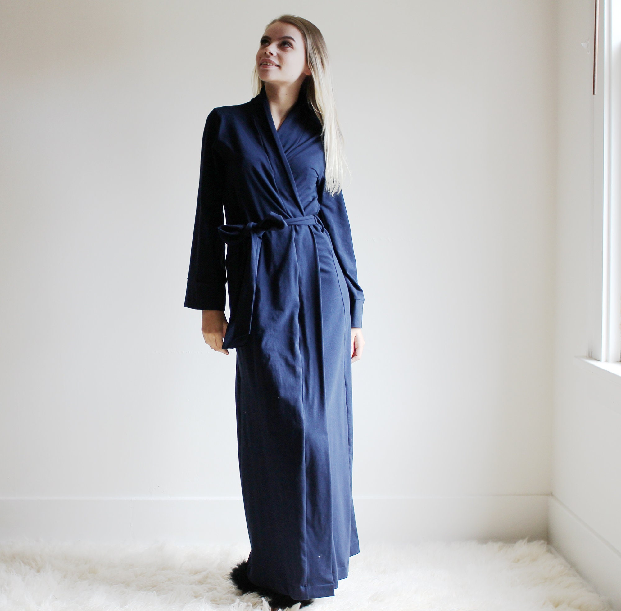 Long Organic Cotton Robe Full Length Womens Robe Long Etsy