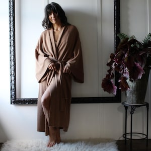 Merino Wool Kimono Robe, Womens Dressing Gown, Warm Winter Robe, Made in the USA,