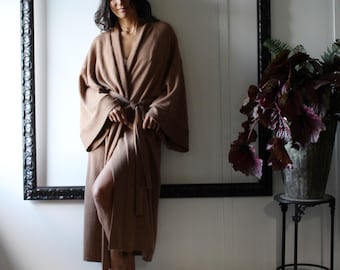 Merino Wool Kimono Robe, Womens Dressing Gown, Warm Winter Robe, Made in the USA,