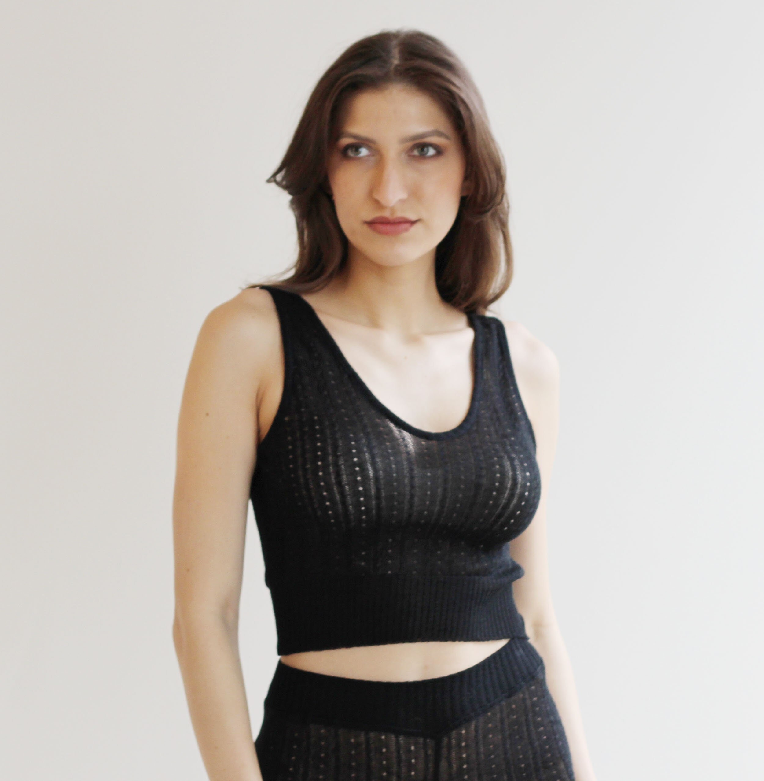 Silk Cashmere Cropped Tank Top in Lacy 