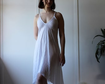 Linen Nightgown, Linen Sleepwear, Linen Chemise, Handkerchief Hemline, White Linen Dress, Made To Order, Made in the USA