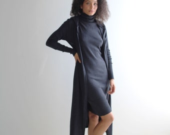 Long Wool Cardigan Cloak a with a hood and pockets, 100% Merino Wool, Womens Long Cardigan, Made in the USA, Made to Order