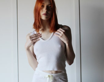 Wool Sweater Tank Top, Knit Cropped Camisole, Warm Underwear, Made to Order, Made in the USA