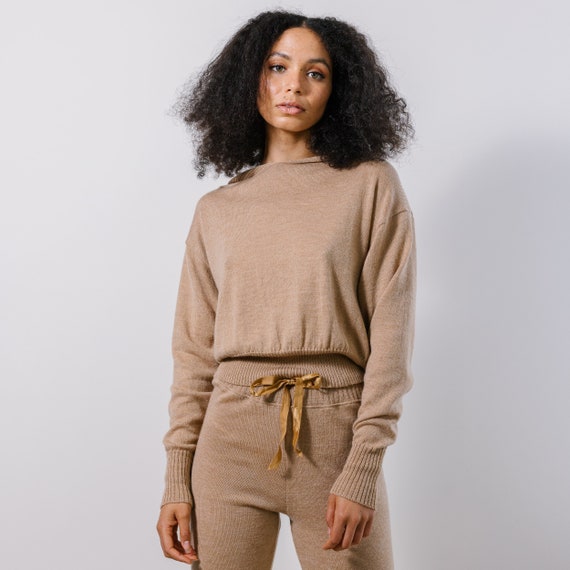Cropped Wool Hoody 100% Merino Wool Womens Sweater Made to - Etsy