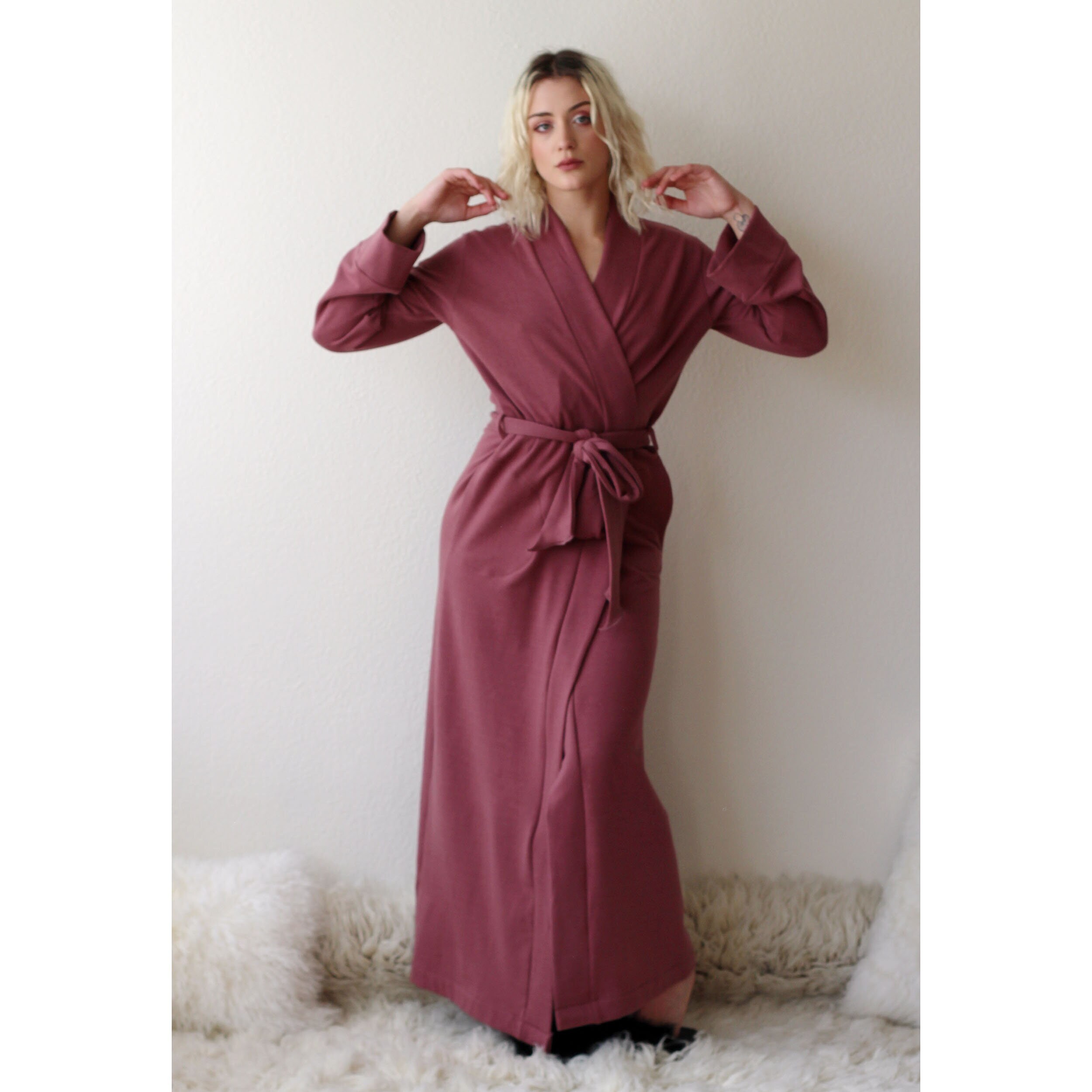 Womens Long Robe With Pockets in Tencel and Organic Cotton - Etsy Australia