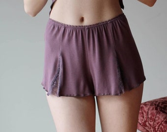 lingerie boxer shorts, bamboo pajamas, purple lingerie, made to order, made in the usa, handmade