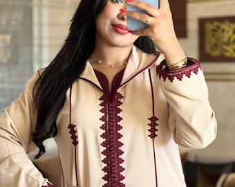 2 piece traditional Moroccan djellaba, refined elegance with beautiful embroidery.