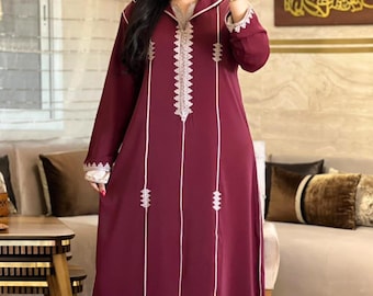 Zweiteiliges luxuriöses marokkanisches Djellaba-Set für Damen, traditionell bestickter Kaftan, elegantes, handgefertigtes, dezentes Kleid.