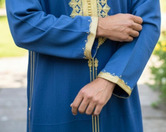 Featured listing image: Exclusive Moroccan men's djellaba, jean blue masterpiece of tradition.