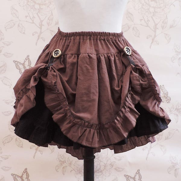 Brown steampunk skirt-brown black skirt -tribal fusion skirt -embroidered skirt- steampunk clothing- pirate- saloon-western skirt-country